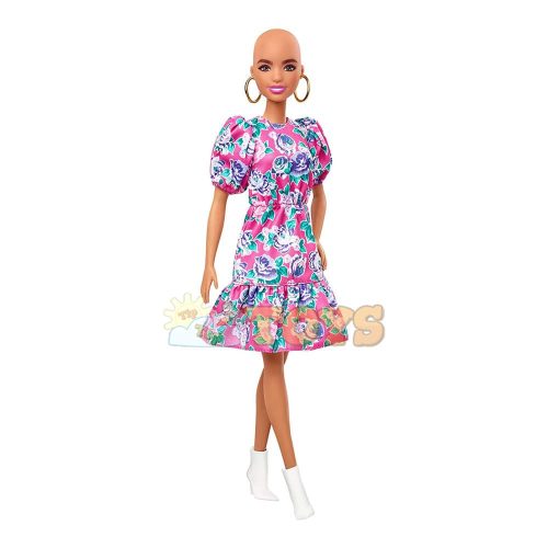 Kopasz Fashionista Barbie baba virágos ruhában GYB03 - #150