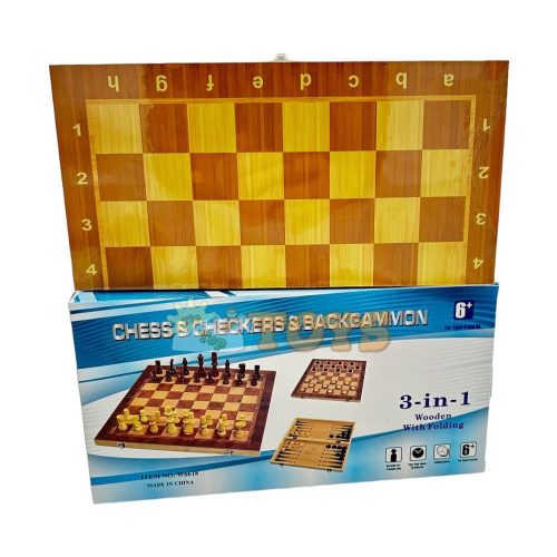 Fa sakktábla 3 az 1-ben nagy I 34x34 cm sakkfigura készlet dobozban táblával