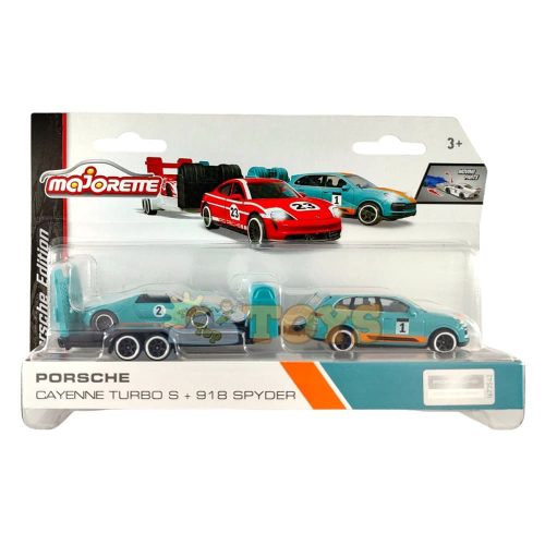 majorette Porsche Cayenne Turbo S + 918 Spyder kisautó