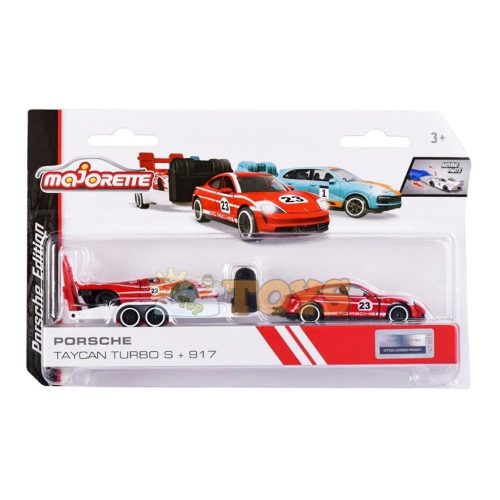 majorette Porsche Taycan Turbo S kisautó + 917 utánfutó