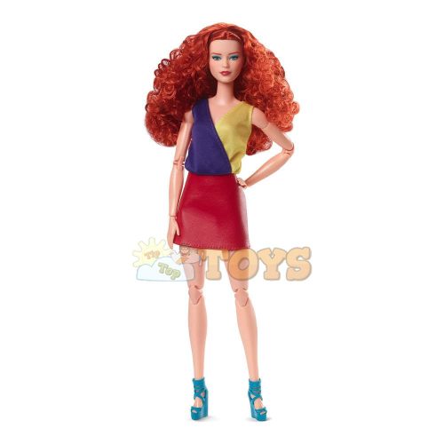 Barbie Doll Signature Looks Vörös hajú Vörös szoknya Göndör haj HJW80