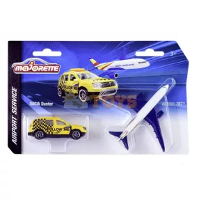   majorette 2 db-os Repülőtéri szerviz Dacia Duster autó és Boeing 787 repülőgép készlet