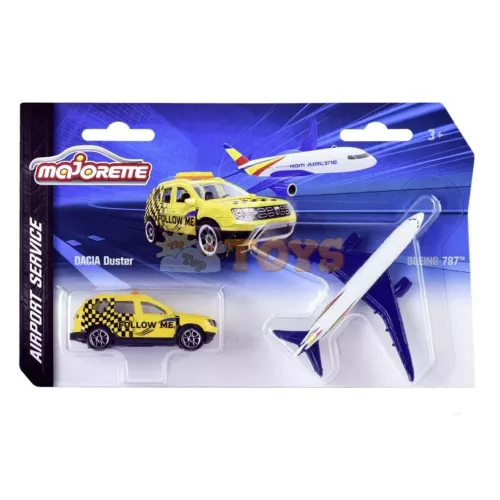 majorette 2 db-os Repülőtéri szerviz Dacia Duster autó és Boeing 787 repülőgép készlet