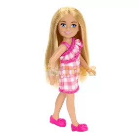   Barbie Chelsea játékbaba szőke hajjal és rózsaszín kockás szoknyában HXM95