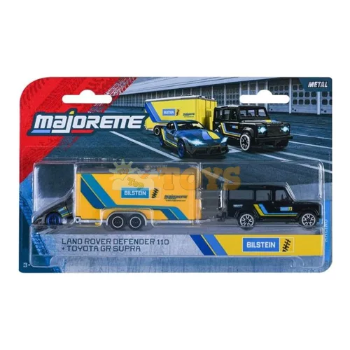 majorette Racing Deluxe Trailers Land Rover Defender 110 és Toyota GR Supra